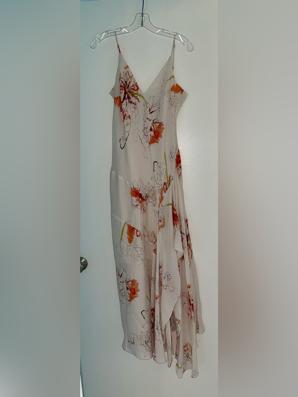 Reiss Floral Slip Dress in Cream with Orange Accents size 10
